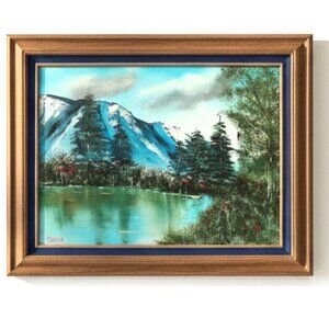 Vintage Signed Ralph Green "Snowy Mountains And Lake " Oil Painting - Framed